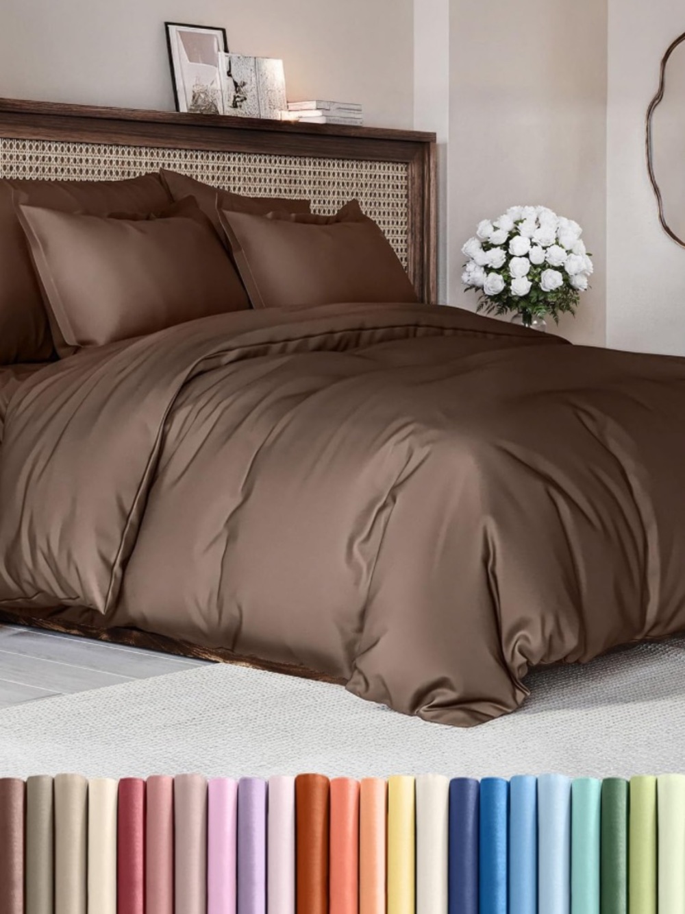 QUEEN Duvet Cover 3 Pc Set All-Season Comfy Cozy Breathable-BROWN